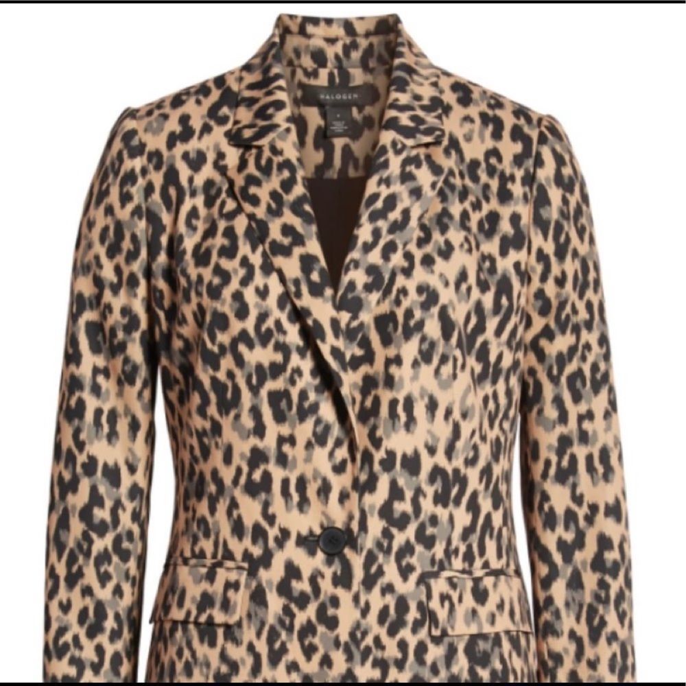 New Halogen Nordstrom Taupe Animal Print Leopard One Button Blazer XXS Petite - Picture 9 of 12